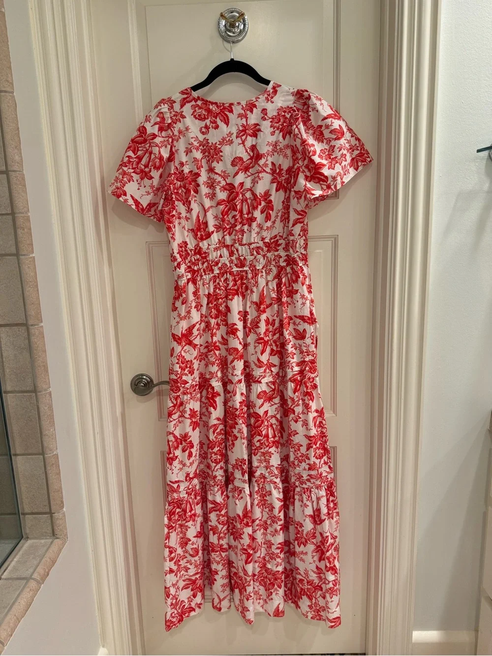 Anthropologie White Maxi Dress with Red Floral Print - Picture 4 of 6